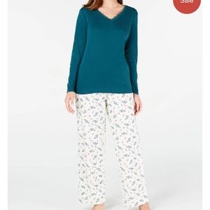Charter Club Lace-Trim Top & Printed Pajama Pants